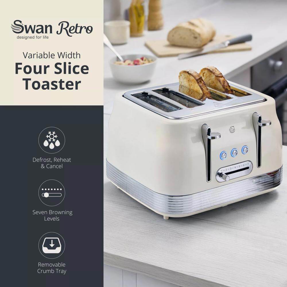 Swan Retro Cream 4-Slice Toaster